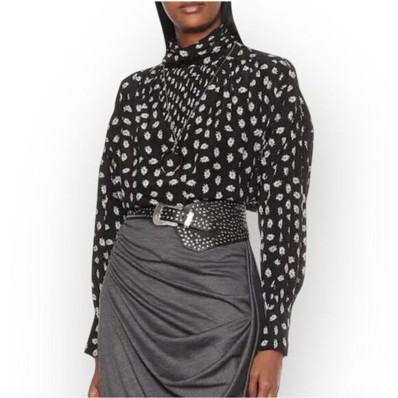Isabel Marant Ceciline Silk Blouse Long‎ Sleeve High Neck Floral Print - Picture 1 of 15